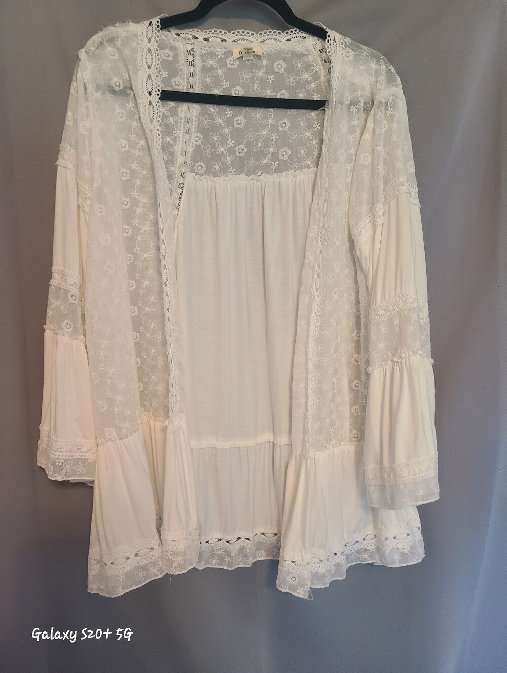 POL White Lace Boho Cardigan Open Front Kimono Small